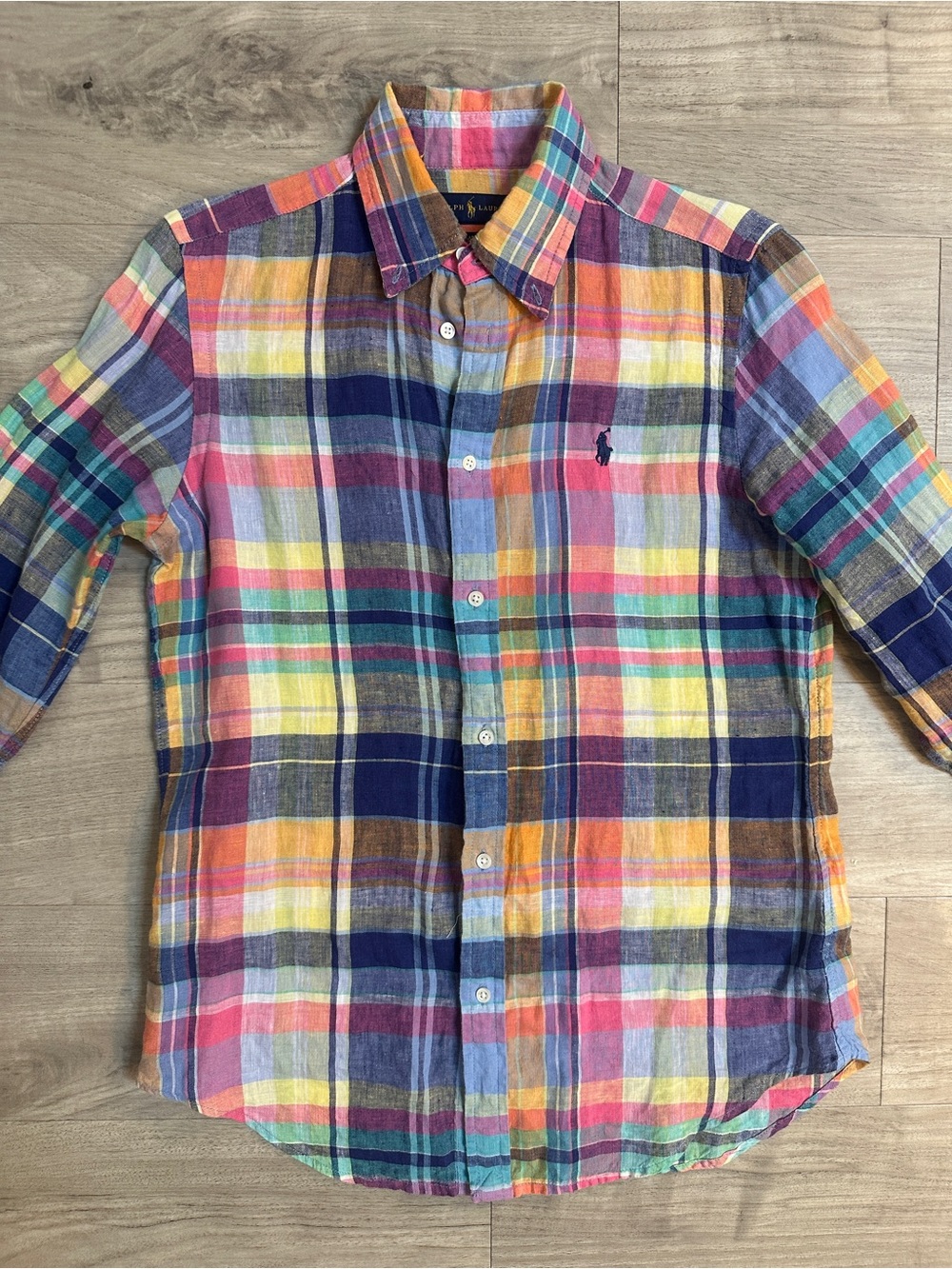POLO Ralph Lauren Linen Madras Long Sleeve Button Down Shirt, Multicolor Plaid
